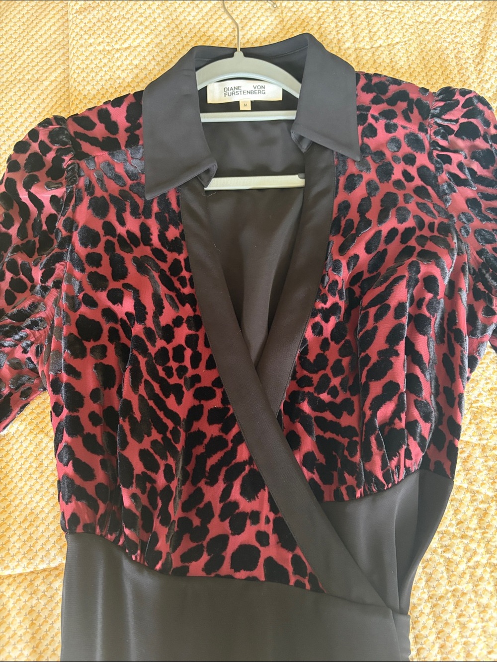 Diane Von Furstenberg Black & Red Leopard Wrap Blouse